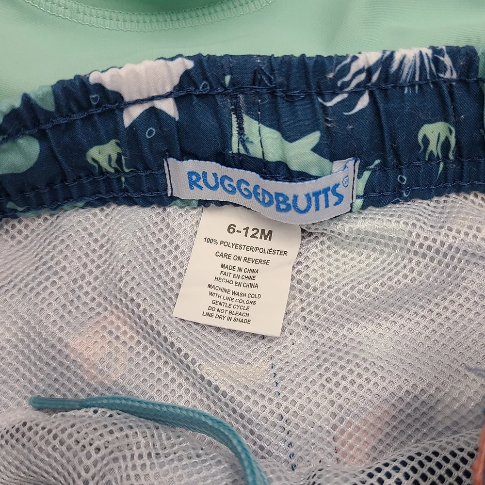 RuggedButts swim trunks and rashguard size 6-12 months